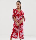Boohoo Petite Exclusive Culotte Jumpsuit In Red Floral - Multi