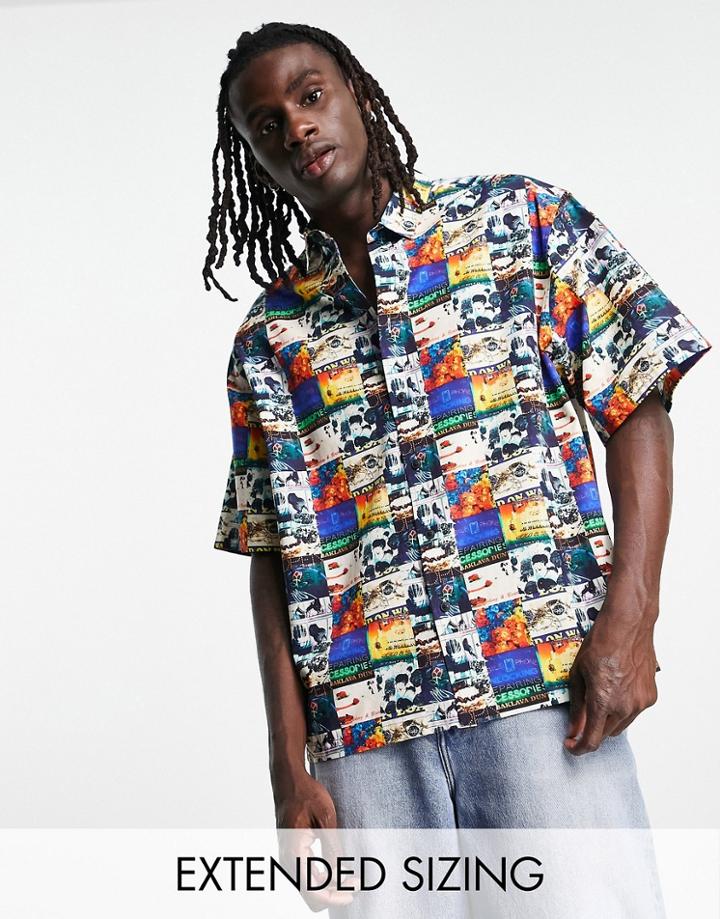 Asos Design Boxy Oversized Shirt In Bright Photographic Print-multi