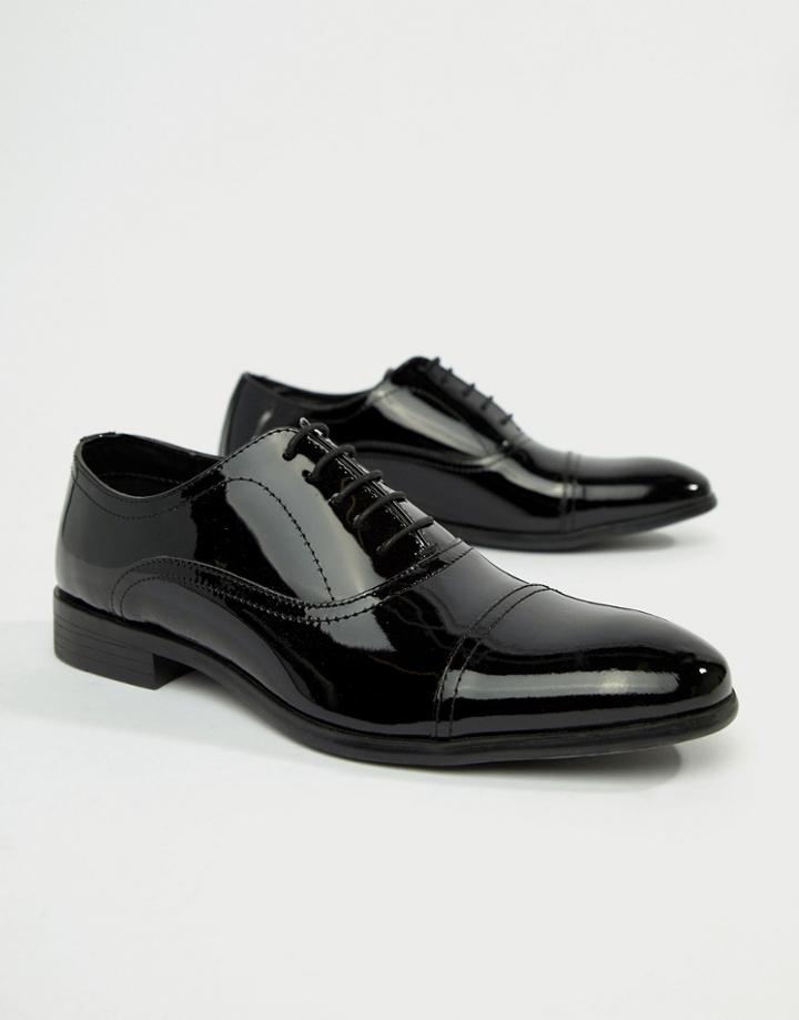 Boston Lace Up Brogue Shoes In Black Patent - Black
