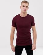 Asos Design Muscle Fit T-shirt In Waffle In Red - Red