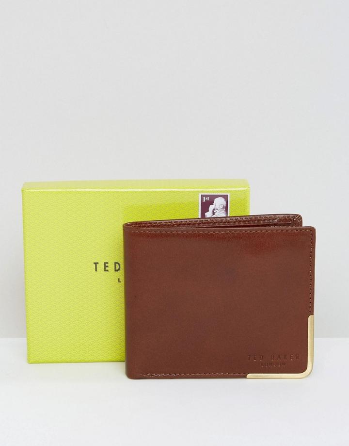 Ted Baker Wallet Bi-fold With Metal Corner - Tan