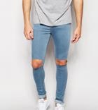 Reclaimed Vintage Super Skinny Jeans With Knee Cut Outs - Blue