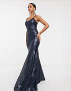Club L London Sequin Prom Maxi Dress-navy
