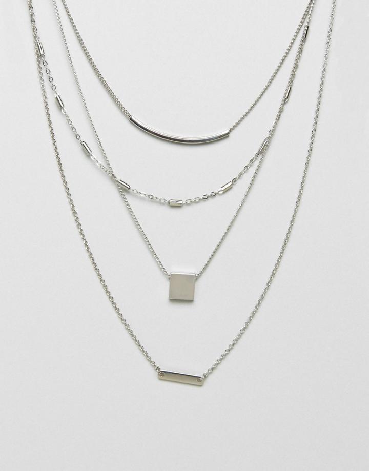Asos Bar And Stick Dash Chain Multirow Necklace - Silver