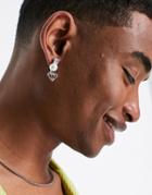 Asos Design Pearl And Diamond Shape Stud Earrings In Silver