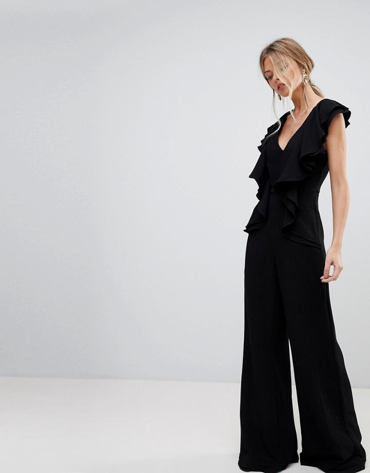 C/meo Collective Metal Clouds Ruffle Jumpsuit - Black