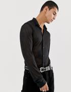 Asos Design Slim Fit Mesh Shirt In Black - Black