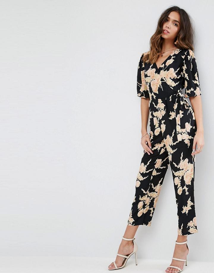 Asos Jumpsuit With Wrap Front In Floral Print - Multi