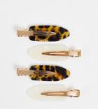 Reclaimed Vintage Inspired Flat Clip 4 Pack In Leopard And Pearl Effect-multi