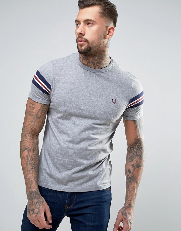 Fred Perry Bomber Sleeve T-shirt In Gray - Gray