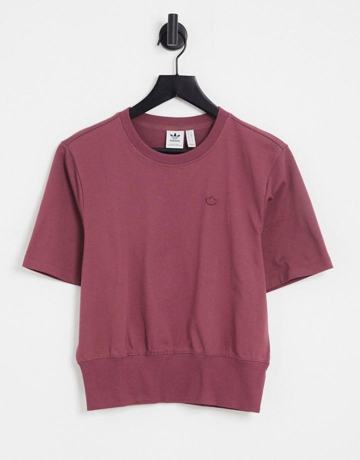 Adidas Originals Contempo Deep Waistband T-shirt In Crimson-pink