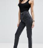 Asos Design Farleigh High Waisted Slim Mom Jeans In Washed Black