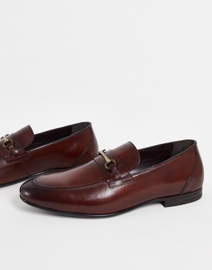 Red Tape Metal Trim Loafers In Brown Leather