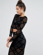 Missguided Black Flocked Grid Top - Black