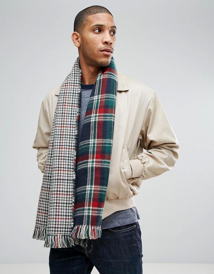 7x Reversible Blanket Scarf Blue Check - Blue