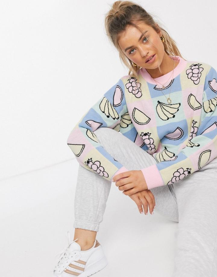 Daisy Street Oversized Sweater In Fruit Knit-multi