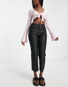 Topshop Straight Cotton Jean In Coated Black