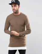 Asos Muscle Sweatshirt In Brown With Side Zips And T-shirt Hem - Brown