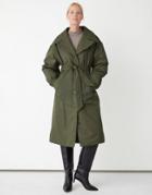& Other Stories Recycle Nylon Belted Padded Coat In Olive Green