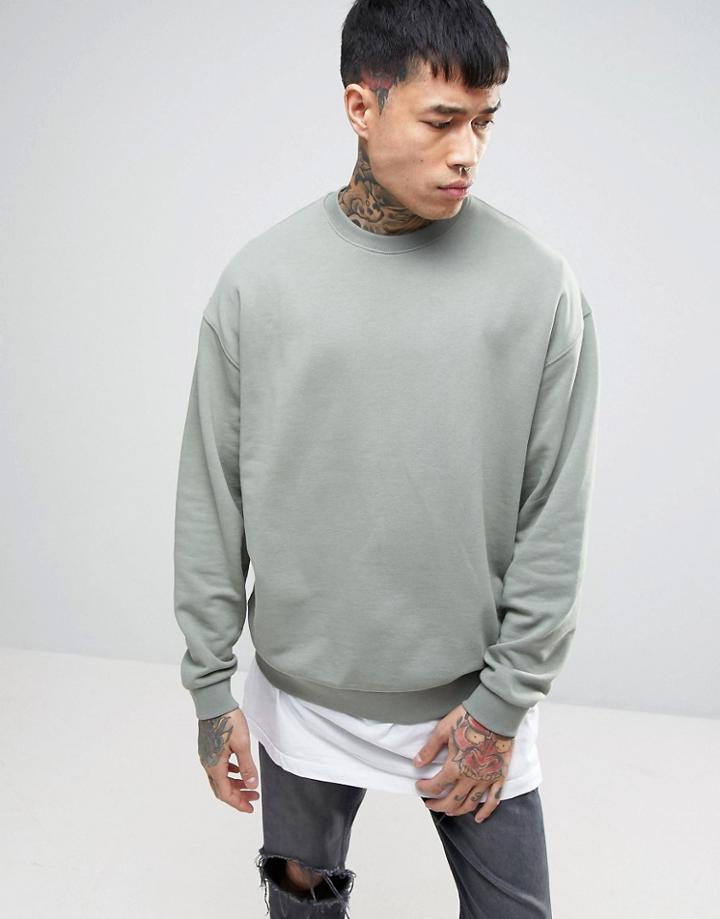 Asos Oversized Sweatshirt In Washed Khaki - Green
