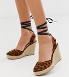 Miss Selfridge Espadrille Wedge Heels With Ankle Ties In Leopard - Multi