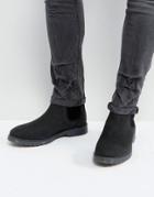 Asos Chelsea Boots In Black Leather With Ribbed Sole - Black