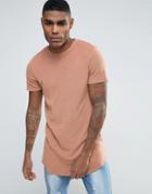 Asos Super Longline Muscle Waffle T-shirt With Curved Hem And Raw Slee