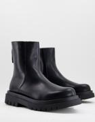 Truffle Collection Chunky Boots In Black Faux Leather With Back Zip