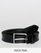 Asos Plus Smart Slim Leather Belt With Whip Stitching - Black