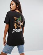 Rvca Boyfriend T-shirt With Artist Dmote Print - Black