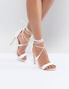True Decadence Satin Ankle Tie Barely There Heeled Sandal - White
