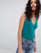 Asos Design Top With Wrap Front And Back - Green