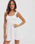Asos Design Cupped Seamed Flared Mini Dress-white