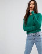 Asos Sweater With Crew Neck And Panel Detail - Green