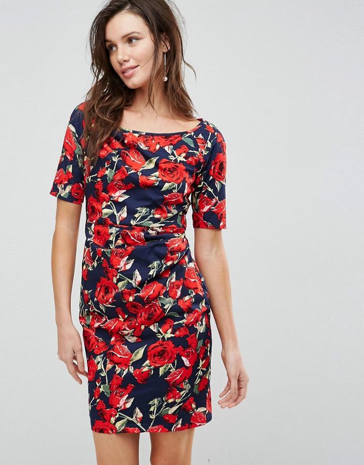 Uttam Boutique Floral Front Gathering Dress-multi