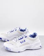 Lacoste Ace Lift Leather Chunky Marble Sneakers In White And Blue