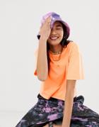 Asos Design Boxy Neon T-shirt With Grown On Neck In Bright Orange - Orange