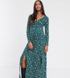 Asos Design Maternity Long Sleeve Button Through Maxi Tea Dress With Splits In Ditsy Print-multi