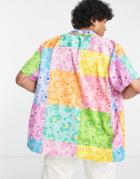 Asos Design Relaxed Satin Shirt In Bandana Care Bears Print-multi