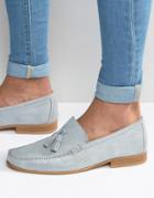 Asos Tassel Loafers In Pastel Blue Suede With Natural Sole - Blue