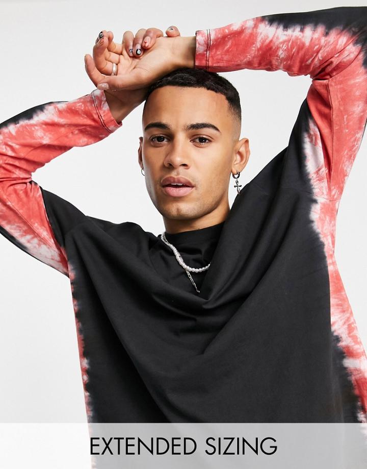 Asos Design Relaxed Long Sleeve T-shirt With Body & Sleeve Wash-black