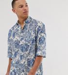 Asos Design Tall Relaxed Shirt With Delicate Print-blue