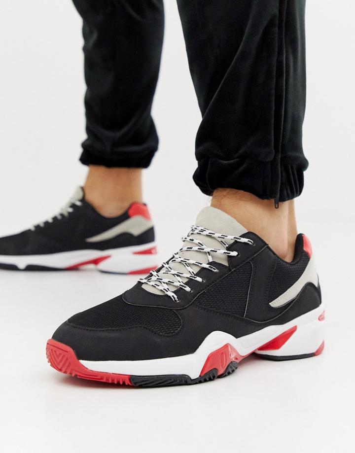 Asos Design Sneakers In Black And Red With Chunky Sole - Black