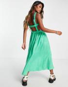 Topshop Premium Open Back Pini Midi Dress In Emerald Green