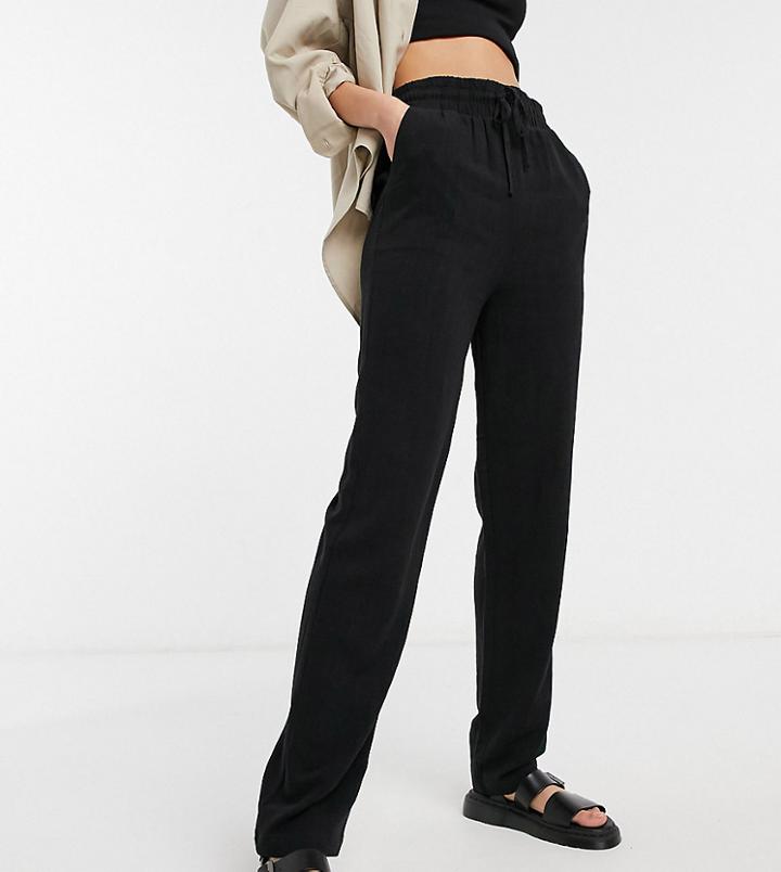 Asos Design Tall Linen Relaxed Tapered Pants In Black