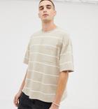 Heart & Dagger Oversized Striped T-shirt In Stone - Beige