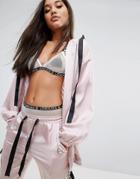 Missguided Londunn Satin Zip Through Hooded Longline Jacket - Pink
