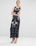 Frock And Frill Embroidered Beaded Maxi Dress - Navy