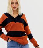 Miss Selfridge V Neck Sweater In Stripe