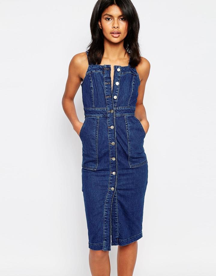 Warehouse Denim Pinny Dress - Mid Wash